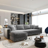4 Seater Oversized Sectional Sofa with Movable Ottoman, 104" Plush Corduroy Upholstered Cloud Sofa Couches, 2-in-1 Convertible Lounge Sleeper Sofabed w/ 6 Throw Pillows for Living Room Apartment Eafurn