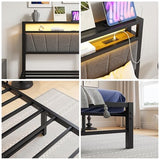 BOFENG Twin Bed Frame with Charging Station,LED Lights,Upholstered Storage Headboard,Heavy Duty Metal Platform Single Bed Frame Twin Size No Box Spring Needed,Solid and Stable,Noise Free,Grey BOFENG
