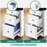 YITAHOME L Shaped Executive Desk with Hutch and Drawers, Farmhouse Home Office Desk with Power Outlet, Wood Corner Computer Desk with Sliding Door, Storage Cabinet with Glass Door, White & Black YITAHOME