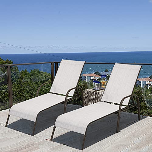 Giantex Set of 2 Patio Lounge Chair, Outdoor Chaise Lounge with 5 Adjustable Backrest, Sturdy Steel Frame, Sunbathing Recliner, Beach Chair, Tanning Chair for Outside, Yard, Balcony, Pool Chairs, Grey