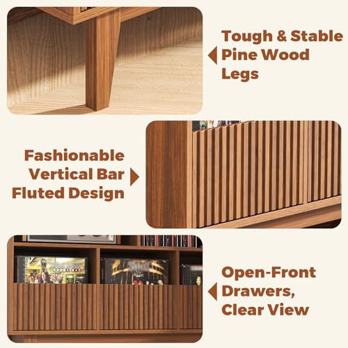 Forrelaxis 48" XL Record Player Stand with 3 Drawers, Mid Century Modern Vinyl Record Storage Cabinet Up to 285 LPs, Turntable Media Console Table for Living Room Bedroom(Walnut) Forrelaxis