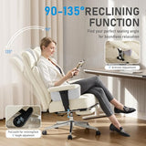 OwgeinSet Big and Tall Office Chair, Ergonomic Leather Reclining Chair with Footrest, High-Back Comfy Executive Computer Desk Chairs with Lumbar Support, Wide Seat, 400LBS (Beige) OwgeinSet