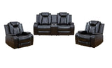 AYCP Multifunction Power Air Leather Recliner Sofa Set with LED Lights, Living Room Furniture, Reclining Sofa, loveseat, Chair with USB Port/Storage (Black, Loveseat+2 Chairs) AYCP