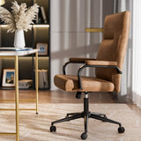 GXJ Brown Leather Office Chair with Wheels, Memory Foam Height Adjustable Computer Deak Chair, Rolling Swivel Executive Chair for Home Office GXJ