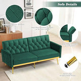 ACMEASE Velvet Futon Sofa Bed w/Adjustable Armrests & Backrests, Button Tufted Sleeper Couch, Modern Convertible Loveseat Sofa for Bedroom, Living Room, Apartment, Green ACMEASE