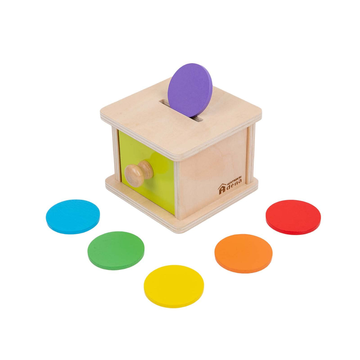 Adena Montessori Coin Box,Object Permanence Box Toys for 1 Year Old Baby Coins,Wooden Montessori Ball Drop Toys Developmental Toys for 6-12 Month Infant Toys,Learning Kids Gifts(Yellow-Green Door) Adena Montessori