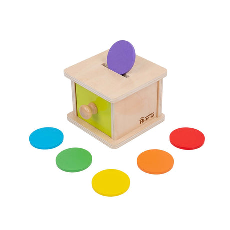 Adena Montessori Coin Box,Object Permanence Box Toys for 1 Year Old Baby Coins,Wooden Montessori Ball Drop Toys Developmental Toys for 6-12 Month Infant Toys,Learning Kids Gifts(Yellow-Green Door) Adena Montessori