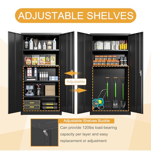 Waqiv 70''H Metal Storage Cabinet with 2 Lockable Door, Locking Garage Cabinet with 4 Adjustable Shelves, Home Office File Cabinet, Assembly Required Waqiv