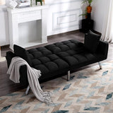 74" Futon Sofa Bed,Convertible Sleeper Couch with Adjustable Backrest and Pillows, Comfy Velvet Cloud Sofa Loveseat,Modern Loveseat for Living Room and Bedroom（Black） Jum Blueemo