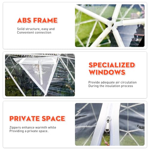12FT Garden Dome Tent, Geodesic Dome Greenhouse with PVC Clear Cover, Waterproof Garden Bubble Dome Tent House with 2 x 10M Light Strings for Outdoor, Patio, Party (White Edge, 12.5FT/3.8M) MAPONEEN