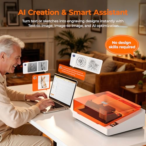 TOOCAA NOVA 20W AI Smart Laser Engraver with 5MP Camera & Auto Focus, Rotary Kit for Tumblers, Class 1 Fully Enclosed Safety, Dual Channel Exhaust, Plug-and-Play Portable Desktop for Home & Business TOOCAA