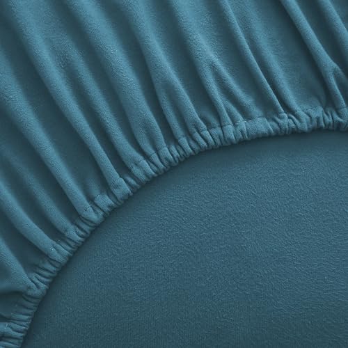 Flannel Sheets Queen Size Warm and Cozy Deep Pocket Breathable All Season Bedding Set with Fitted with Full Elastic & Built in Corner Sheet Straps, Flat and Pillowcases, Queen, Denim Sweet Home Collection