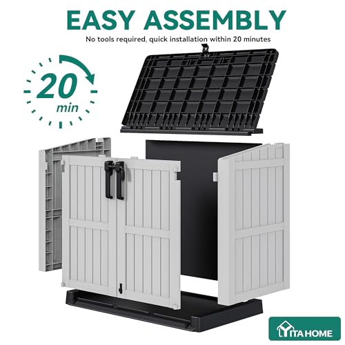 YITAHOME 36 cu ft Resin Outdoor Storage Shed, Weather-Resistant Horizontal Tool Shed, Waterproof Outdoor Storage with Lockable Doors & Air Vent for Trash Cans, Garden Tools (Light Gray) YITAHOME