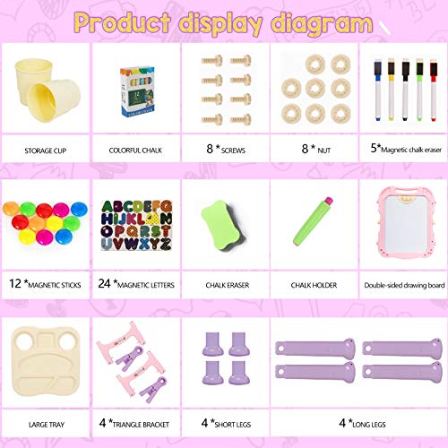 Mojitodon Art Easel for Kids, Adjustable Standing Rotatable Double Sided Easel with Painting Accessories for Toddlers Boys and Girls-Pink Mojitodon