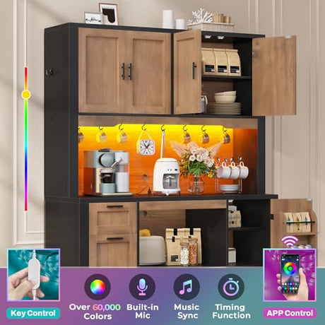 Itaar 71" Pantry Cabinet with Charging Station and LED Light, Kitchen Pantry Cabinet with Microwave Stand, 47.2" Wide Kitchen Storage Cabinets with Storage Cart 3 Tier for Dining Room (Brown) Itaar