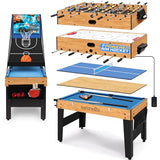 SereneLife 48" 6-in-1 Multi Game Table, Full-Size Indoor and Outdoor Arcade Sports Table with Pool, Air Hockey, Foosball, Basketball, Table Tennis, Dining Table, for Family, Kids, Adults SereneLife