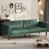 GarveeHome Futon Sofa Bed, 75-Inch Modern Faux Leather Convertible Couch, Mid-Century Loveseat for Small Space, Living Room, Bedroom, Green GarveeHome