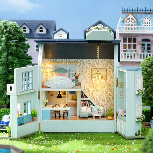 DIY Miniature House Kit, CUTEROOM Wooden Dollhouse Kit Mini House Making Kit with Furnitures, DIY Dollhouse Kit Birthday Gift for Women (Warm Manor)