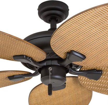 Honeywell Ceiling Fans Palm Island, 52 Inch Tropical Indoor Outdoor Ceiling Fan with No Light, Pull Chain, Three Mounting Options, 5 Palm Leaf Blades, Damp-Rated - 50505-01 (Bronze)