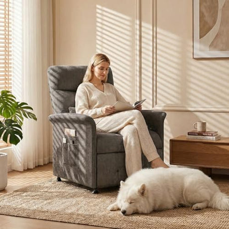 LegacyAmerhome Power Recliner Chair for Adults with Heat & Massage - Soft Fabric Electric Reclining Sofa with Remote Control, 180° Lay Sleeper 3 Side Pockets for Living Room Home Theater, Dark Grey LegacyAmerhome