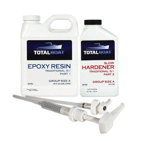 TotalBoat 5:1 Epoxy Resin Kit (Quart, Slow Hardener), Marine Grade Epoxy for Fiberglass and Wood Boat Building and Repair TotalBoat