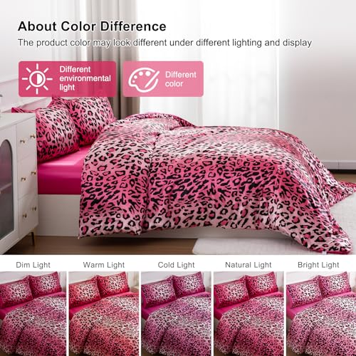 A Nice Night Leopard Printed，Satin Silky Soft Quilt Sexy Luxury Super Soft Microfiber Comforter Quilt Bedding Comforter Set Full/Queen, Light Weighted (Pink, King(88-by-102-inches)) A Nice Night