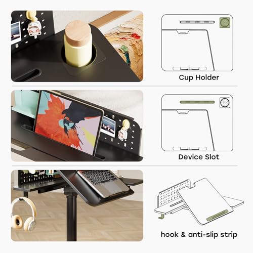 JOY worker Mobile Standing Desk with 60° Tiltable Desktop, 28" Height Adjustable Rolling Desk, DIY Pegboard & Storage Base, Portable Laptop Desk with 4 Lockable Wheels for Home Office, Black JOY worker