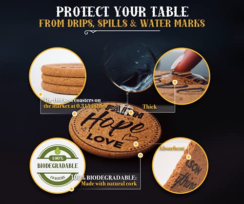 Coasterlux Cork Coasters for Drinks Absorbent with Holder - Cute & Funny Set of 8 Large Round Outdoor Cup Wooden Table Protection, Coffee Trivet, Cups and Mugs Cool Drink Coaster Gift Coasterlux