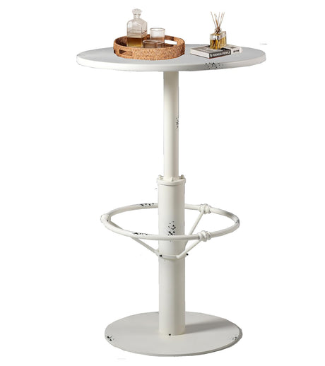 Diwhy Industrial Pub Table 23.6" Iron Round Desktop 37.4" Height Cast Iron Bar Table Antique White Diwhy