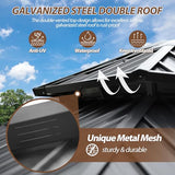 Raysfung 10 X 10ft Hardtop Gazebo, Galvanized Steel Double Roof Gazebo with Nettings and Curtain Outdoor Aluminum Frame Vertical Stripes Roof Permanent for Patio, Backyard, Lawns Raysfung