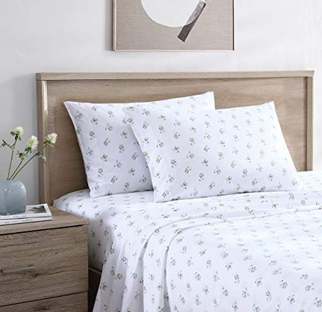 Stone Cottage - Full Sheets, Cotton Percale Bedding Set, Crisp & Cool Ideal Bedding Set (Green Sketchy Ditsy, Full) Stone Cottage