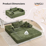 VINGLI Convertible Futon Sofa Bed, Upholstered Corduroy Boneless Couch King Size Floor Loveseat Sleeper Sofa with 2-in-1 Throw Pillow, Couches for Living Room, Bedroom, Lounge, Green VINGLI