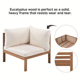 YSWH Exotic Design 4 Pieces Outdoor Patio Furniture Sectional Sofa Sets with Cushions, Eucalyptus Wood Frame with Slatted Tabletop Tea Table and Backrest, Natural Frame + Beige Cushions YSWH