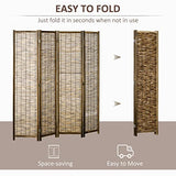 HOMCOM 4 Panel Room Divider, 5.5 Ft Portable Folding Privacy Screens, Reed Hand-Woven Freestanding Partition Wall Dividers for Home Office, Carbonized HOMCOM