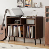 ChooChoo Record Player Stand, Turntable Stand with Vinyl Storage, Record Player Cabinet Up to 350 Albums, Cube Storage Organizer for Living Room, Walnut ChooChoo