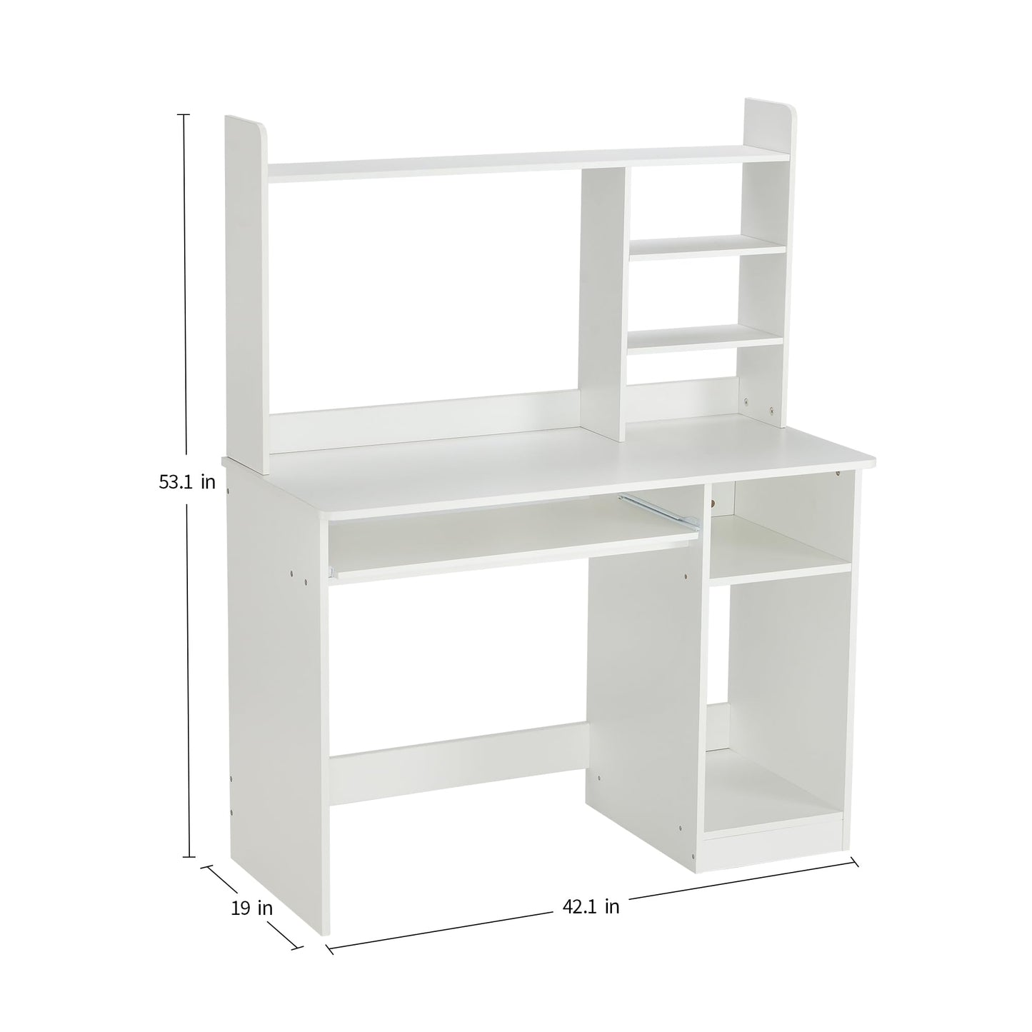 ROCKPOINT Axess White Desk with Hutch and Keyboard Tray for Home Office and Student Study - WoodArtSupply