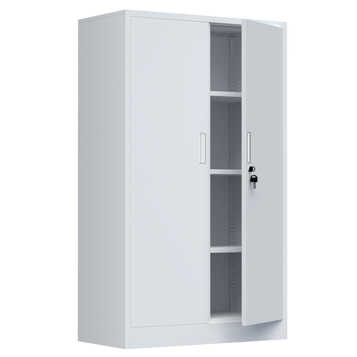 iJINGUR Metal Storage Cabinet with Locking Doors and Adjustable Shelves, 53.5-Inch Tall Lockable Storage Cabinets for Home Office Garage Kitchen Pantry (White) iJINGUR