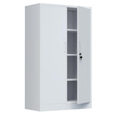 iJINGUR Metal Storage Cabinet with Locking Doors and Adjustable Shelves, 53.5-Inch Tall Lockable Storage Cabinets for Home Office Garage Kitchen Pantry (White) iJINGUR