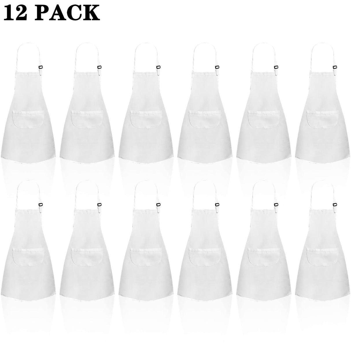 DEAYOU 12 Pack Kids Apron with 2 Pocket, Adjustable Children Chef Apron, White Child Painting Aprons for Cooking, Baking, Crafting, Grilling, Kitchen, Classroom, Party, Activity, Boys, Girls DEAYOU