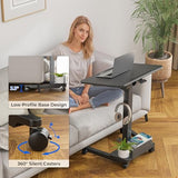 BONTEC Rolling Standing Desk, Tilting Desktop, Foot Pedal Height Adjustable, Small Mobile Portable Laptop Computer Workstation for Teacher Home Office with Storage Shelf, 2 Hooks, Wheels, Black BONTEC