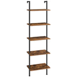 HOOBRO DIY Ladder Shelf, 5-Tier Wooden Wall Mounted Bookshelf, Narrow Bookcase, Display Shelf, Storage Rack, Plant Stand, for Living Room, Bedroom, Study, Balcony, Rustic Brown and Black BF531CJ01 HOOBRO