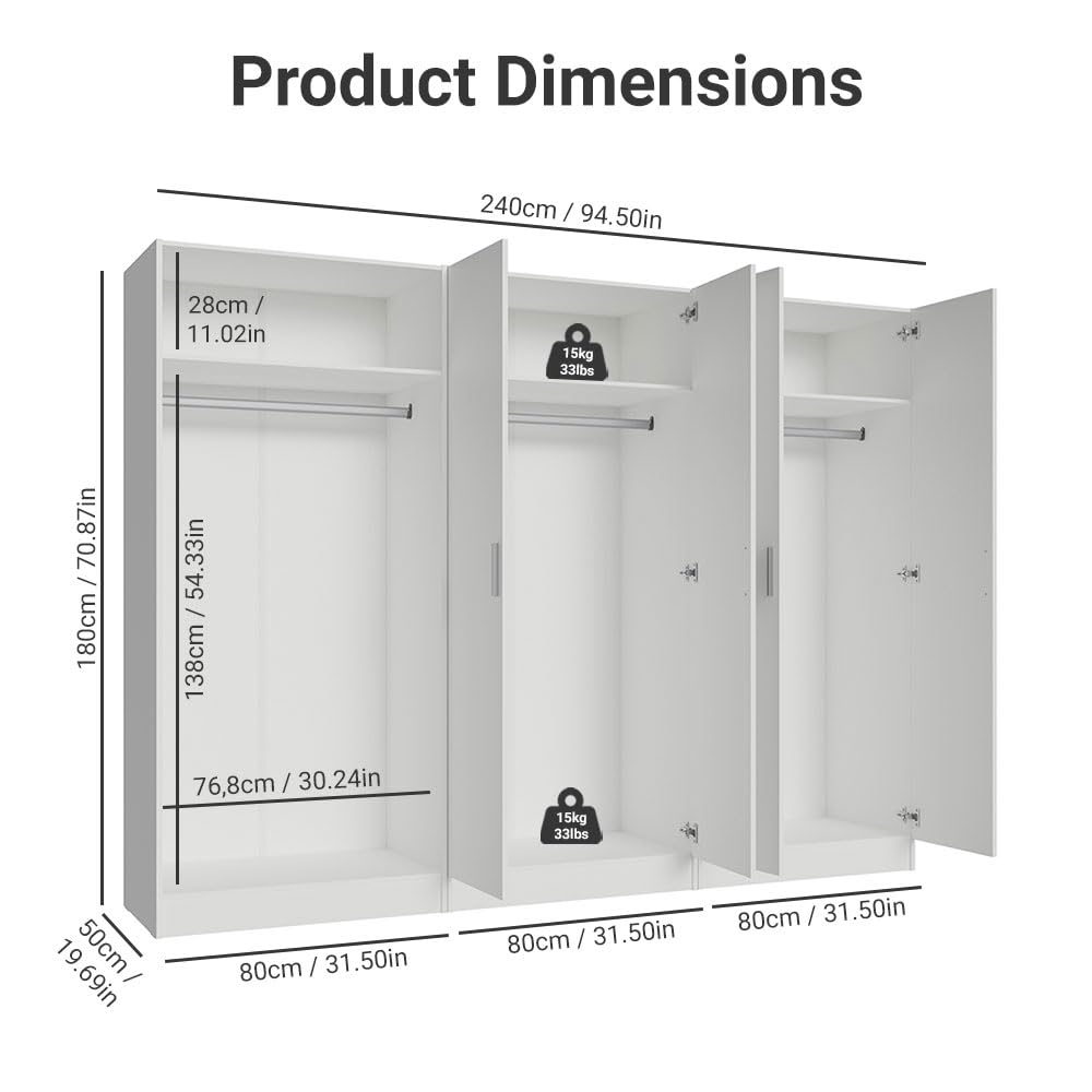 Madesa 6 Doors Storage Cabinet with Ample Shelves Space 94 Inch Utility Armoire Closet Entryway and Bedroom Organization Unit (White) Madesa