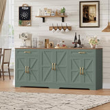 BOTLOG 71” Large Sideboard Buffet Cabinet with Storage, Farmhouse Kitchen Buffet Cabinet with Adjustable Shelves and 6 Barn Doors, Wood Coffee Wine Bar Console Table for Kitchen, Dining Room, Green BOTLOG