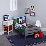 Disney Mickey's Big Adventure Blue, Red, Yellow & Green 4Piece Toddler Bed Set - Comforter, Fitted Bottom Sheet, Flat Top Sheet, Reversible Pillowcase, Blue, Red, Yellow, Green Disney