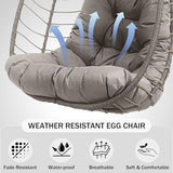 XLRUISEN Hanging Egg Chair with Stand, Outdoor Indoor Rattan Wicker Swing Chair, Foldable Patio Hammock with Cushion, Dark Grey, 350 LBS Capacity (Light Grey) XLRUISEN