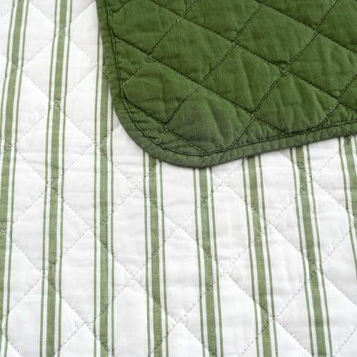 Martha Stewart - Twin Quilt Set, 100% Soft & Breathable Bedding with a Lightweight Feel for Year Round Comfort, 2 Piece Bed Set with Matching Pillowcase (Ticking Stripe Green) Martha Stewart