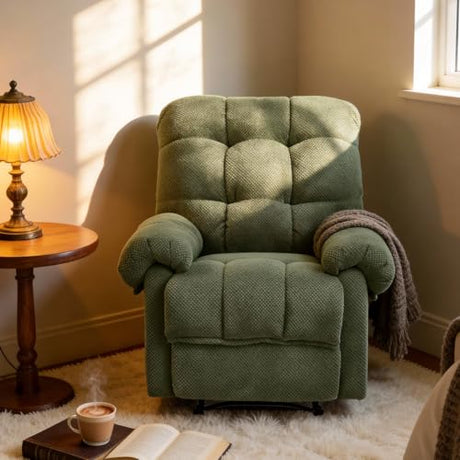 Rocker Recliner Chair, Manual High Back Glider Recliner Nursery Chair with Padded Footrest, Ergonomic Overstuffed Lounge Armchair, Comfy Reading Accent Chairs for Living Room, Bedroom, Nursery, Green Duigonp