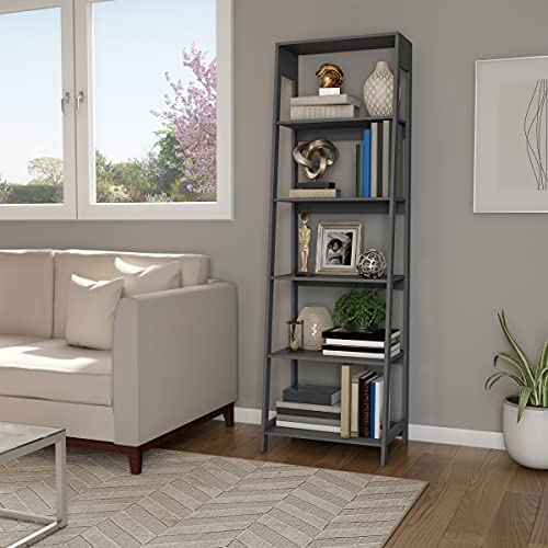 Alaterre Furniture 5-Tier Ladder Bookshelf - Leaning Decorative Shelves for Display - Wood Shelf for Living Room, Bathroom, and Kitchen Storage (Gray) Alaterre Furniture