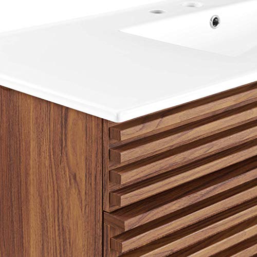 Modway Render Vanity Floor, Single Sink, Walnut White Modway