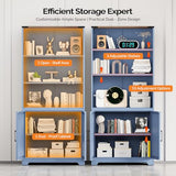 VINGLI Blue Bookcase with Doors and Adjustable Shelves, Steel 70" Tall Bookshelf Display Cabinet, 6-Tier Tall Farmhouse Metal Storage Cabinet for Study, Living Room, Home Office, Kitchen Pantry VINGLI